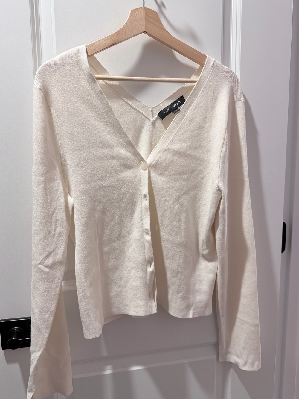 LOFT Cream Button-Front V-Neck Cardigan